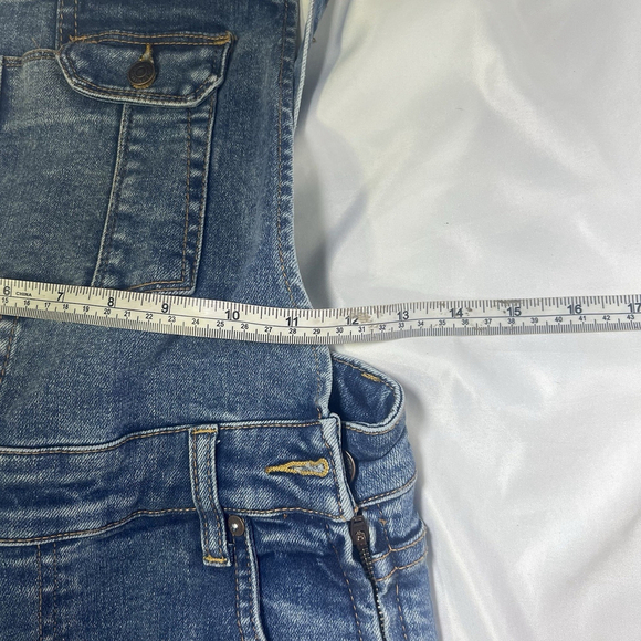 We the Free People Womens Bib Overalls Distressed Denim Blue Sz 28 Boho Raw Hem - Picture 7 of 9